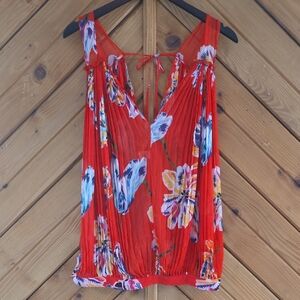Free People Red Floral Sleeveless Blouse